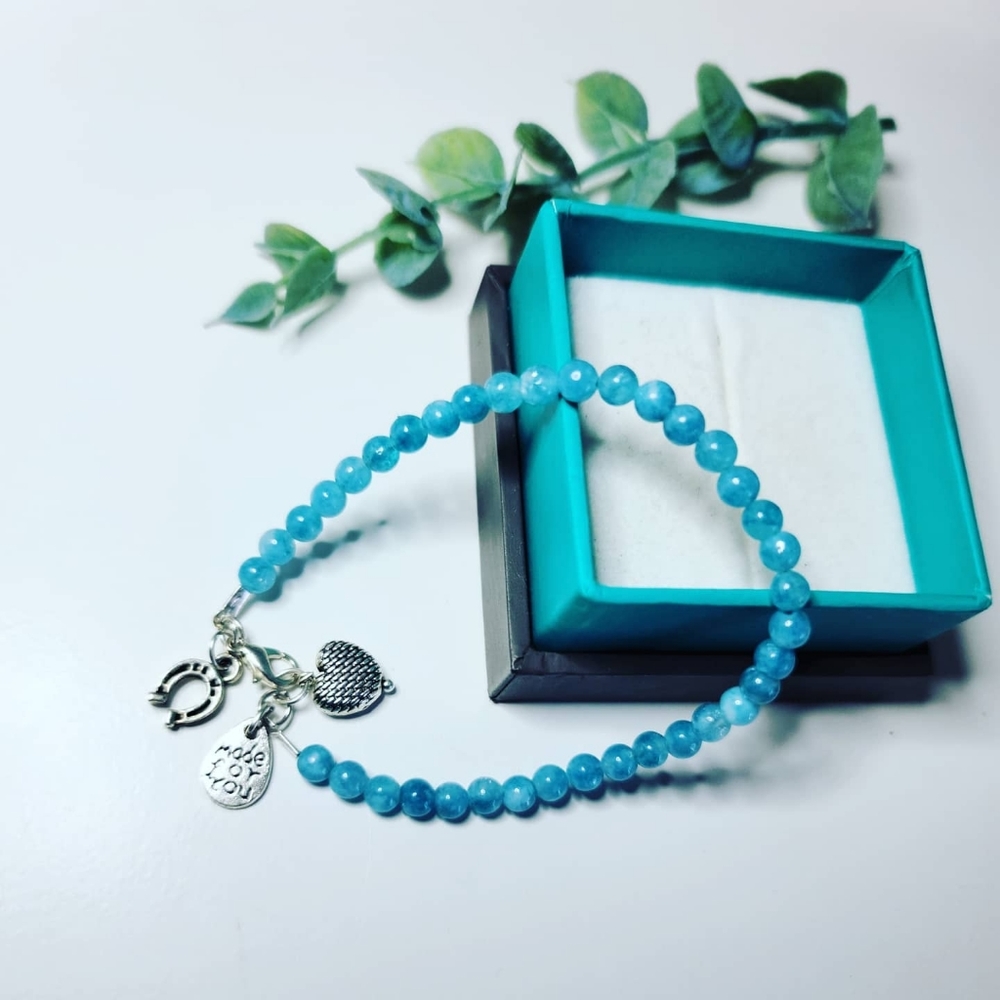 Aquamarine Quartz bracelet with 3 charms